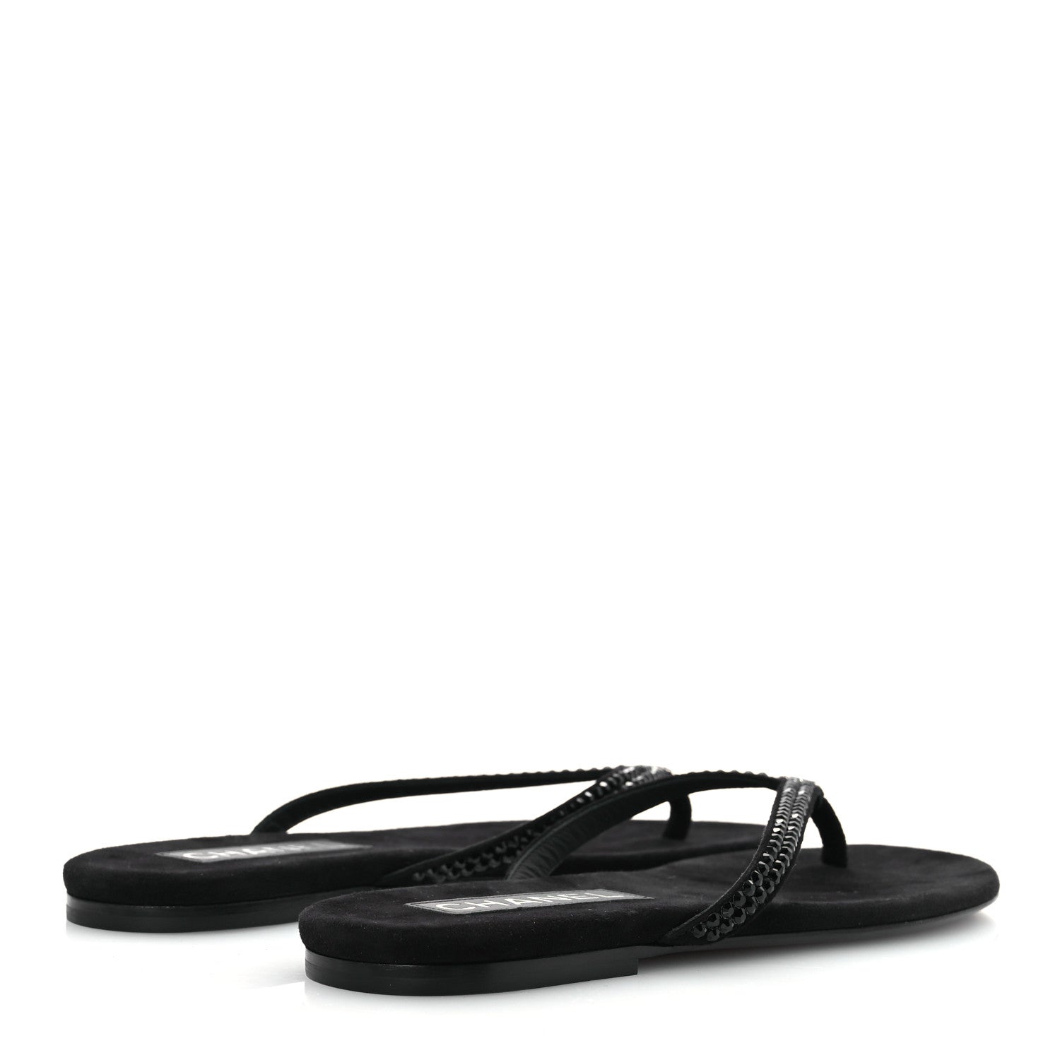 Chanel Suede Kidskin Strass CC Thong Sandals 37.5 Black 5 of 10
