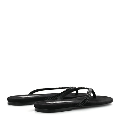 Chanel Suede Kidskin Strass CC Thong Sandals 37.5 Black 5 of 10