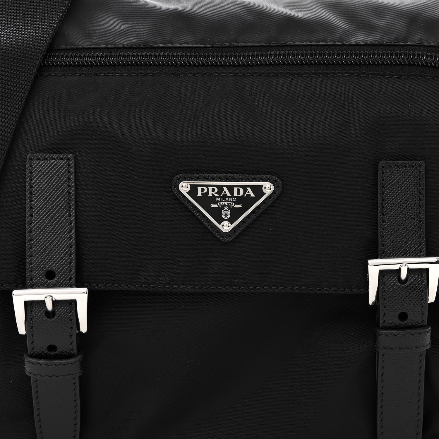 Prada Re-Nylon Vela Saffiano Pocket Double Buckle Messenger Shoulder Bag Black 8 of 11