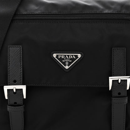 Prada Re-Nylon Vela Saffiano Pocket Double Buckle Messenger Shoulder Bag Black 8 of 11