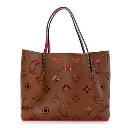 Christian Louboutin Calfskin Loubinthesky Small Perforated Cabarock Spikes Tote Biscotto 1 of 9