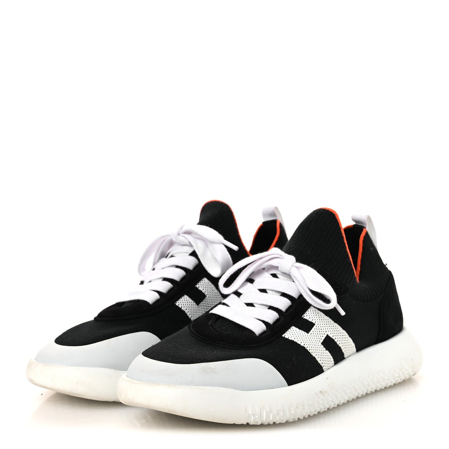 Knit Suede Goatskin Womens Crew Sneakers 39.5 Black White