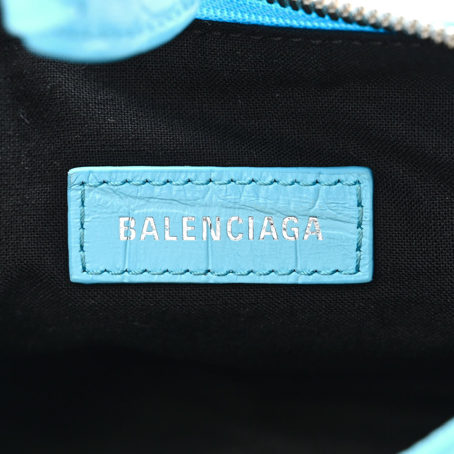 Balenciaga Extra Supple Calfskin Crocodile Embossed Le Cagole Shoulder Bag XS Sky Blue 7 of 14
