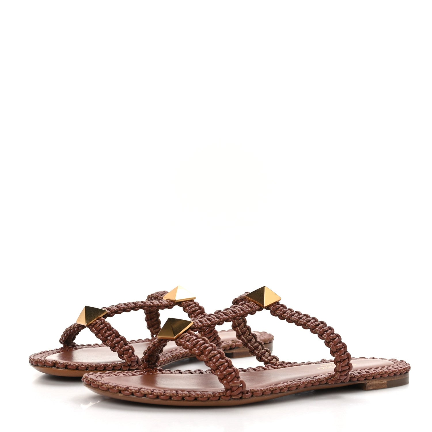 Valentino Garavani Calfskin Macrame Roman Stud 5mm Flat Sandals 37 Selleria 3 of 7