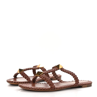 Valentino Garavani Calfskin Macrame Roman Stud 5mm Flat Sandals 37 Selleria 3 of 7