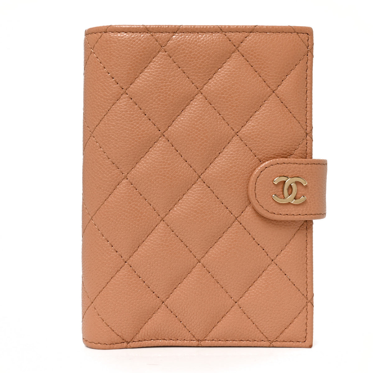 Caviar Quilted Passport Holder Dark Beige