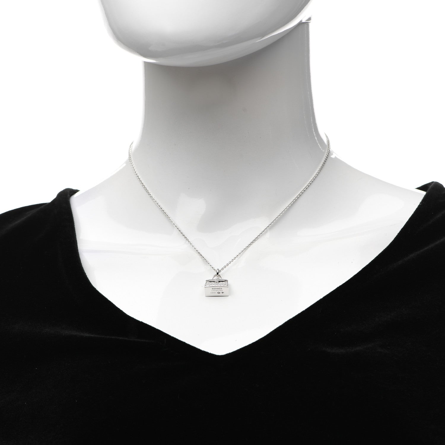 Hermes 18K White Gold Diamond Kelly Amulettes Pendant Necklace 2 of 5