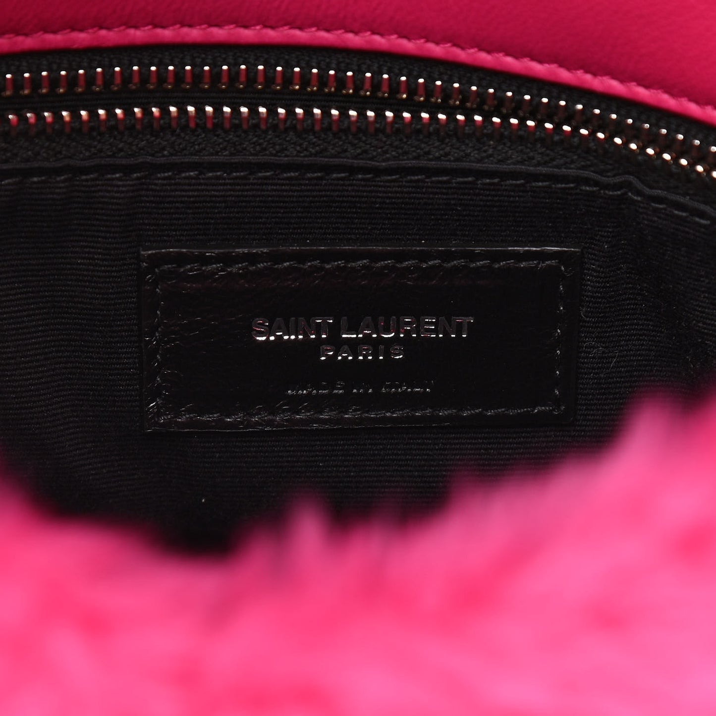 Merino Shearling Lambskin Quilted Small Loulou Puffer Monogram Chain Satchel Fuchsia