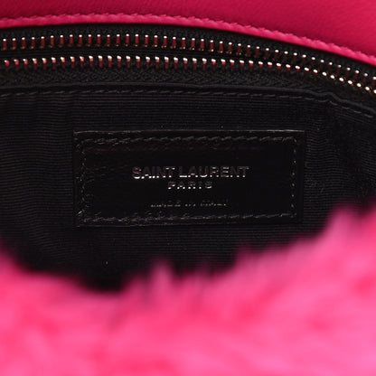 Saint Laurent Merino Shearling Lambskin Quilted Small Loulou Puffer Monogram Chain Satchel Fuchsia 7 of 11