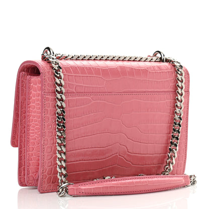 Saint Laurent Calfskin Crocodile Embossed Small Monogram Sunset Pink 3 of 11