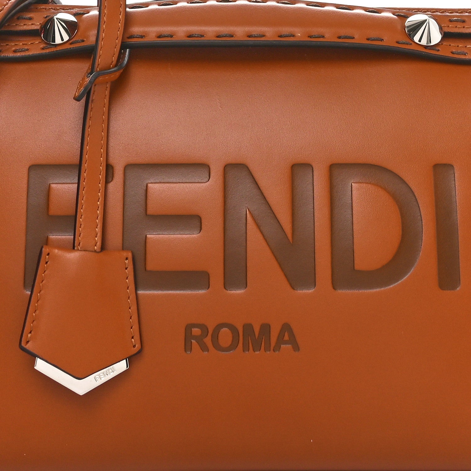 Fendi Vitello King Logo Embossed Medium By The Way Boston Bag Cuoio 7 of 9