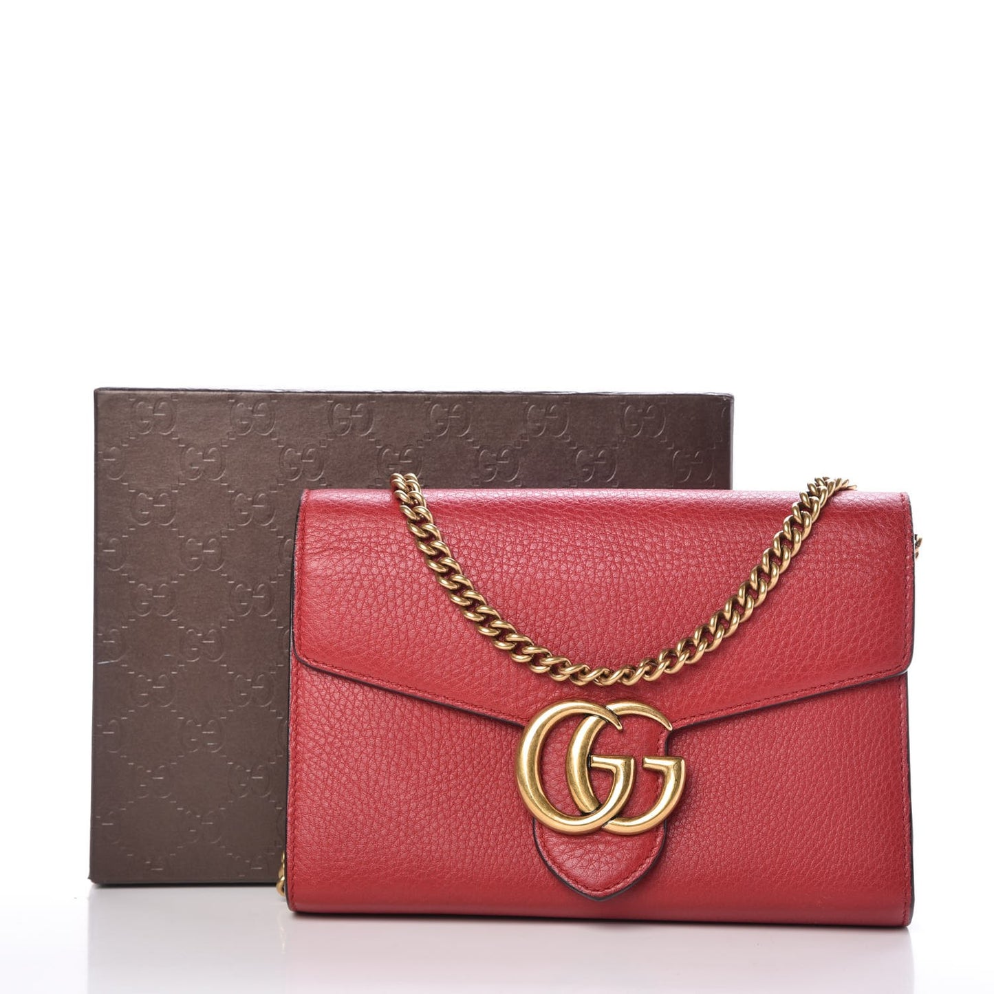 Calfskin GG Marmont Chain Wallet Vulcanic Red