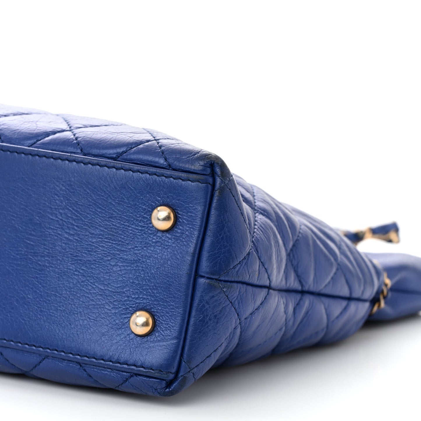 Calfskin Front Zip CC Drawstring Chain Drawstring Tote Blue
