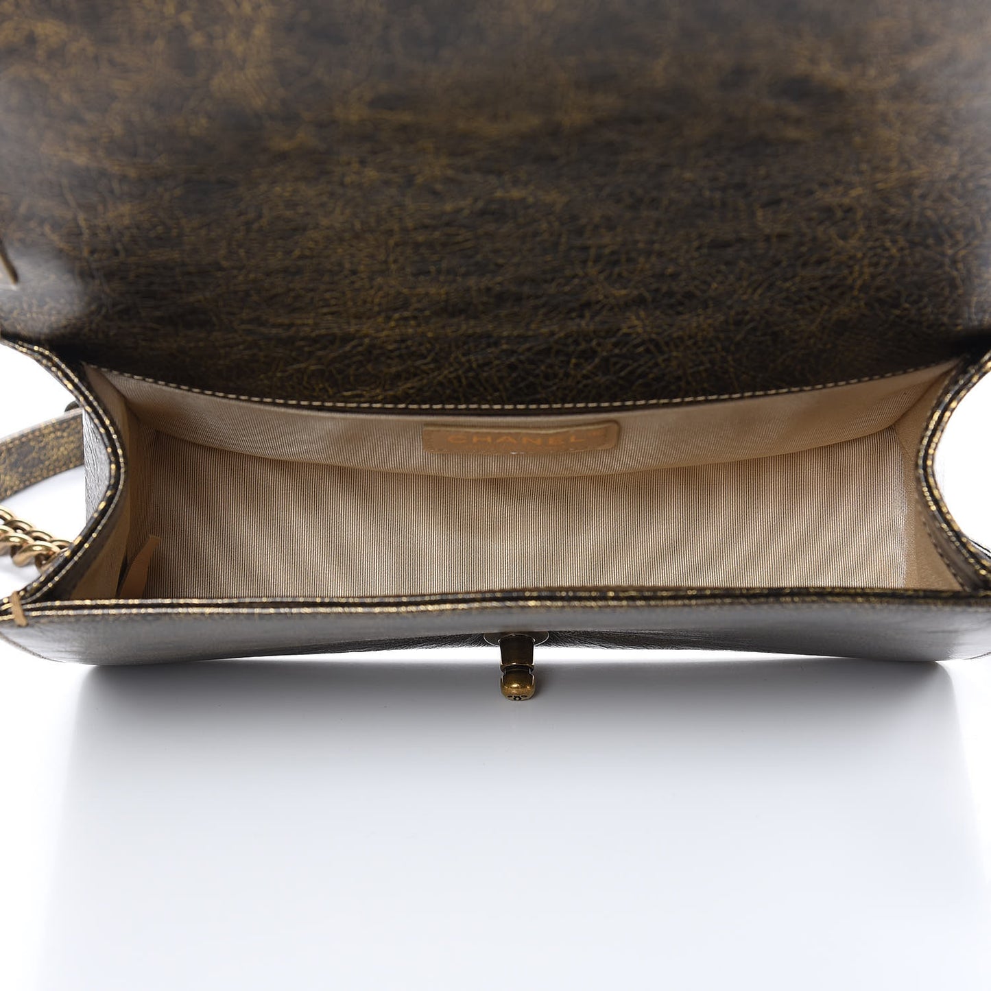 Cracked Metallic Calfskin Quilted Medium Boy Flap Gold