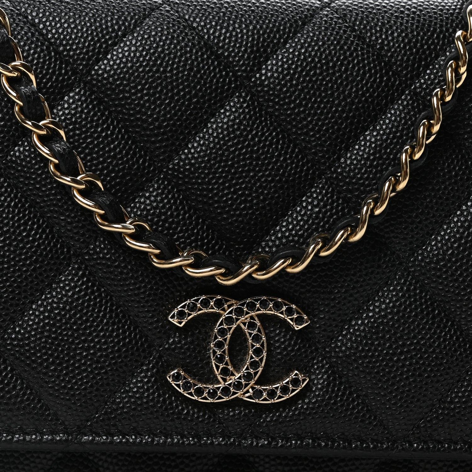 Chanel Shiny Caviar Quilted Strass CC Wallet On Chain WOC Black 9 of 11