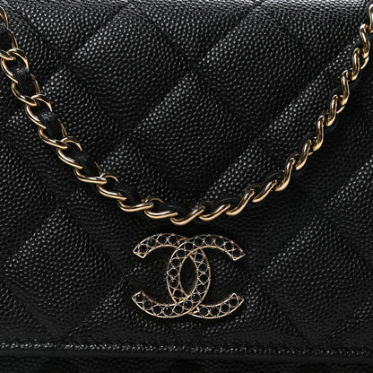 Chanel Shiny Caviar Quilted Strass CC Wallet On Chain WOC Black 9 of 11