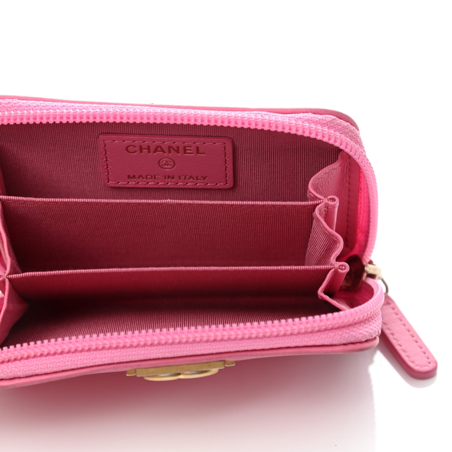 Calfskin Quilted Boy Zip Around Coin Purse Wallet Fuchsia