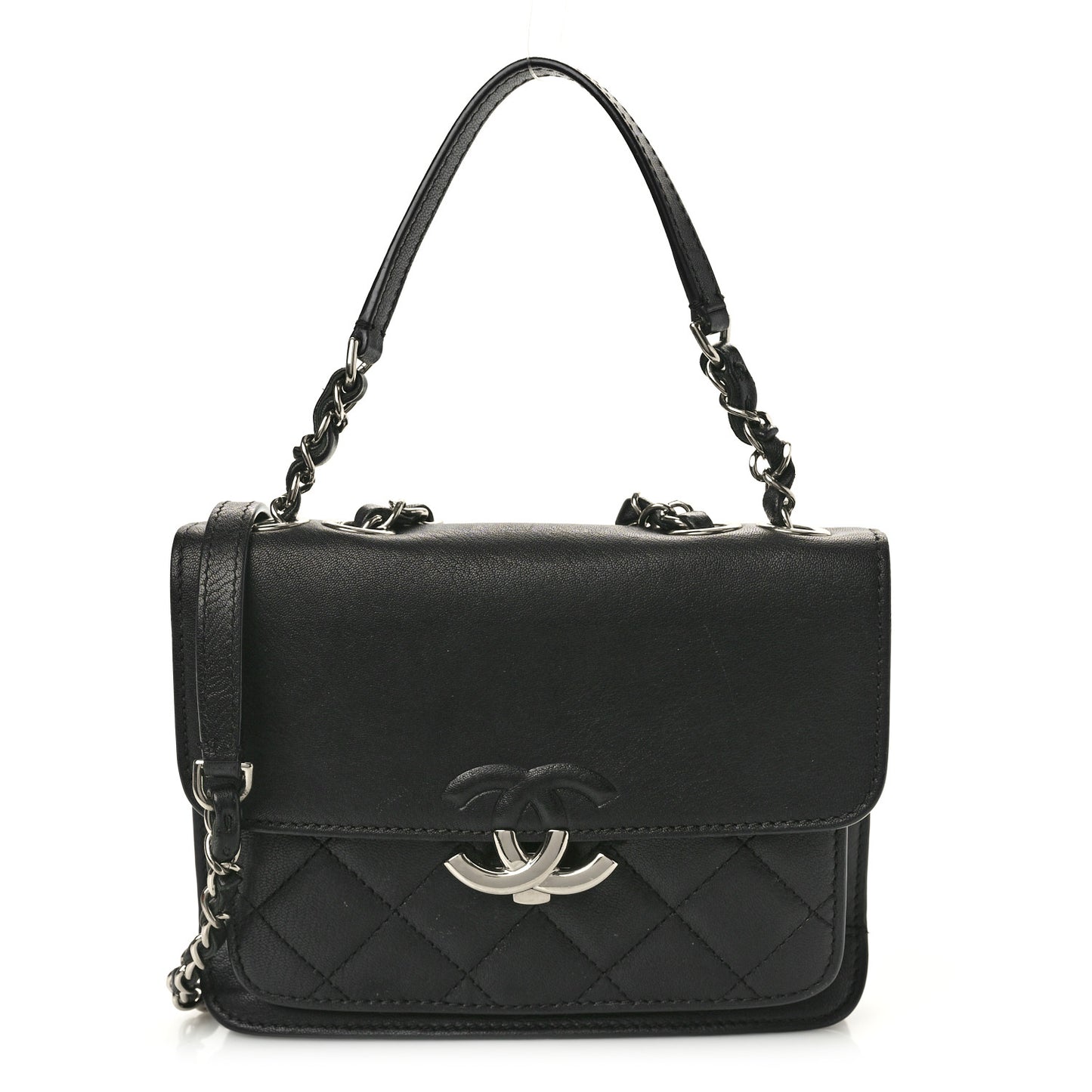 Goatskin Quilted Small CC Box Flap Black