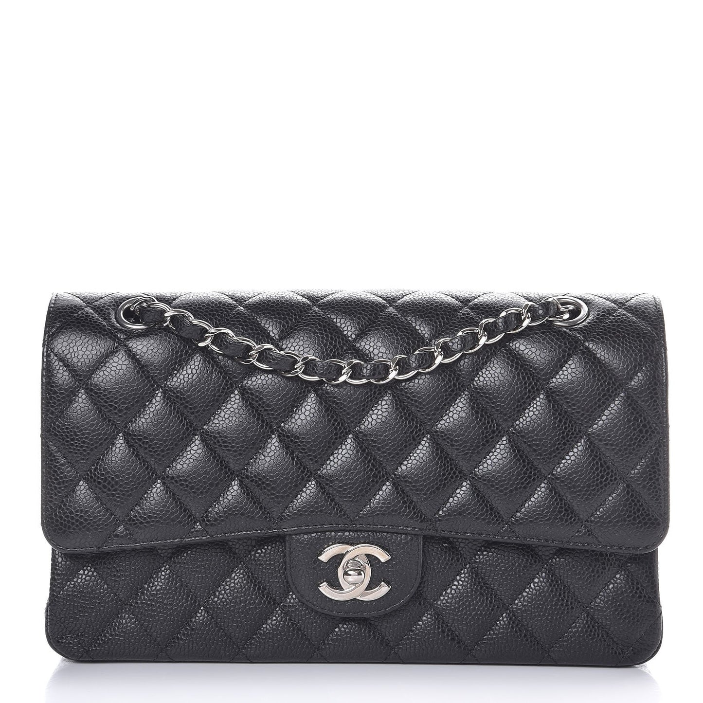 Caviar Quilted Medium Double Flap Black