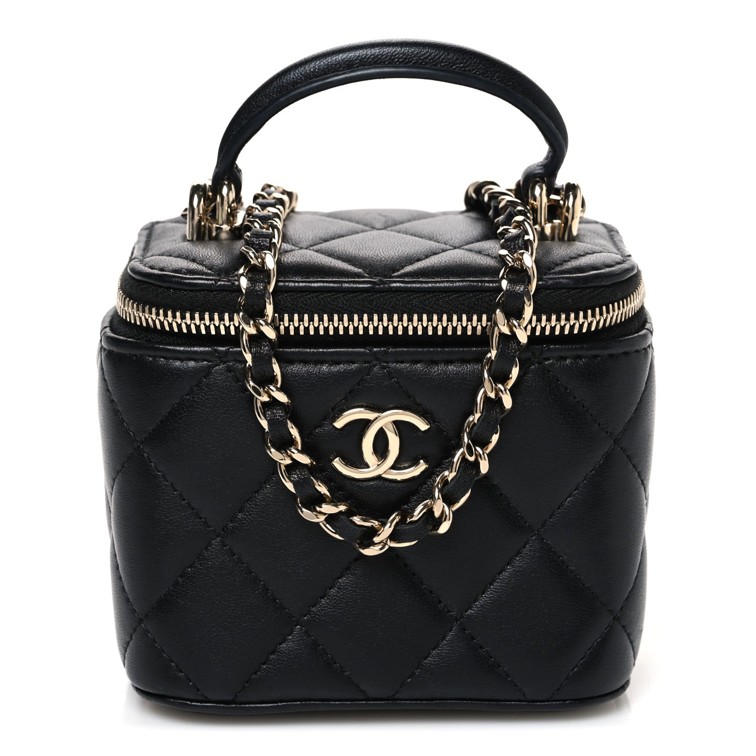 Chanel Lambskin Quilted Top Handle Mini Vanity Case With Chain Black 1 of 10