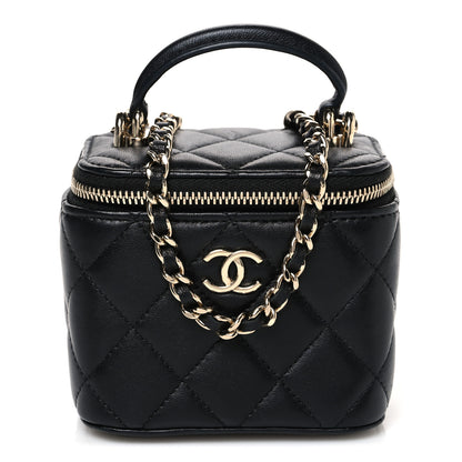 Chanel Lambskin Quilted Top Handle Mini Vanity Case With Chain Black 1 of 10