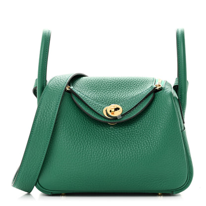 Hermes Taurillon Clemence Mini Lindy 20 Vert Vertigo 1 of 10