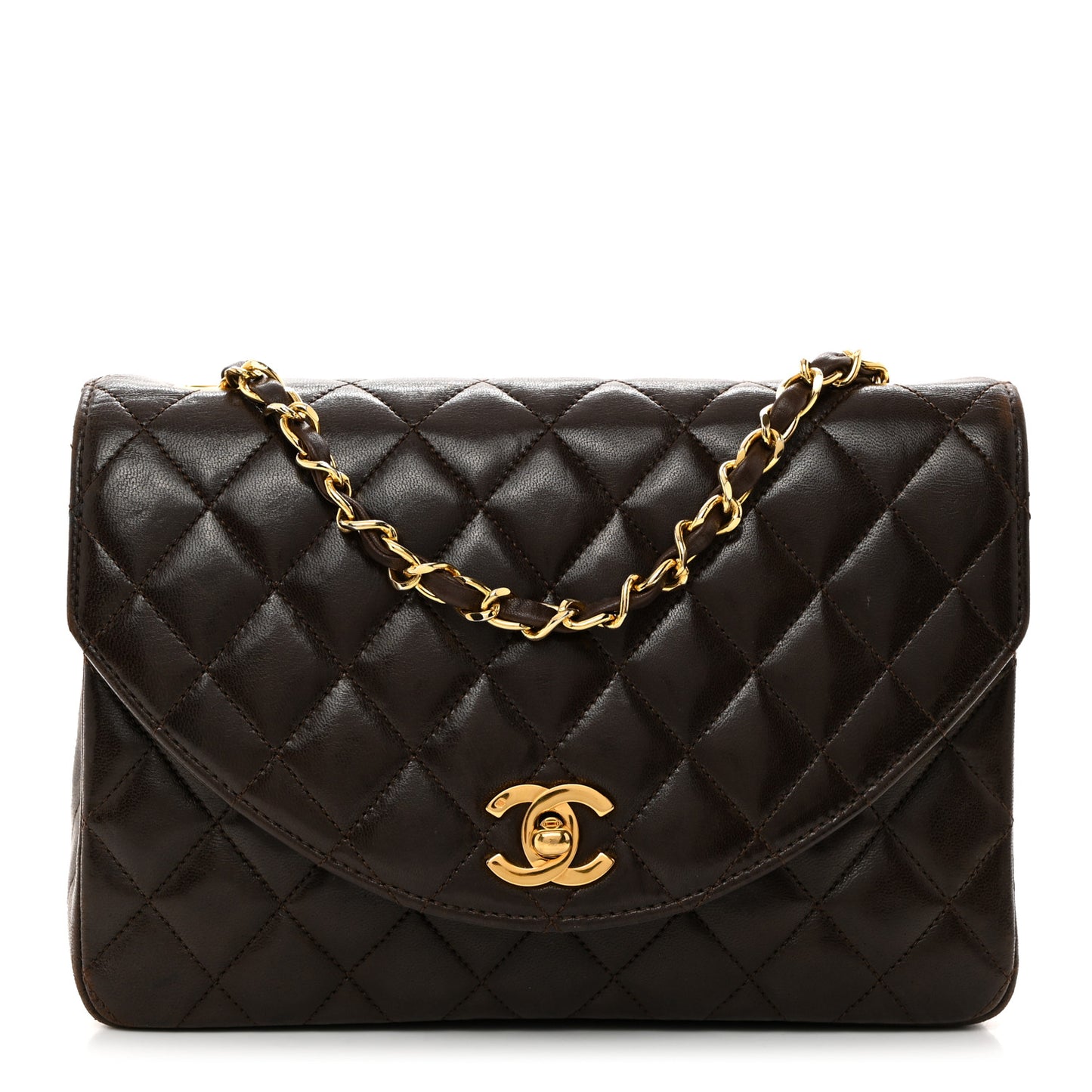 Lambskin Quilted Round Flap Brown