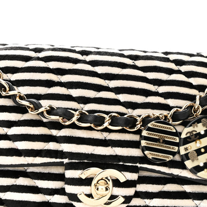 Chanel Velvet Quilted Striped Medium Single Flap Black White 8 of 11