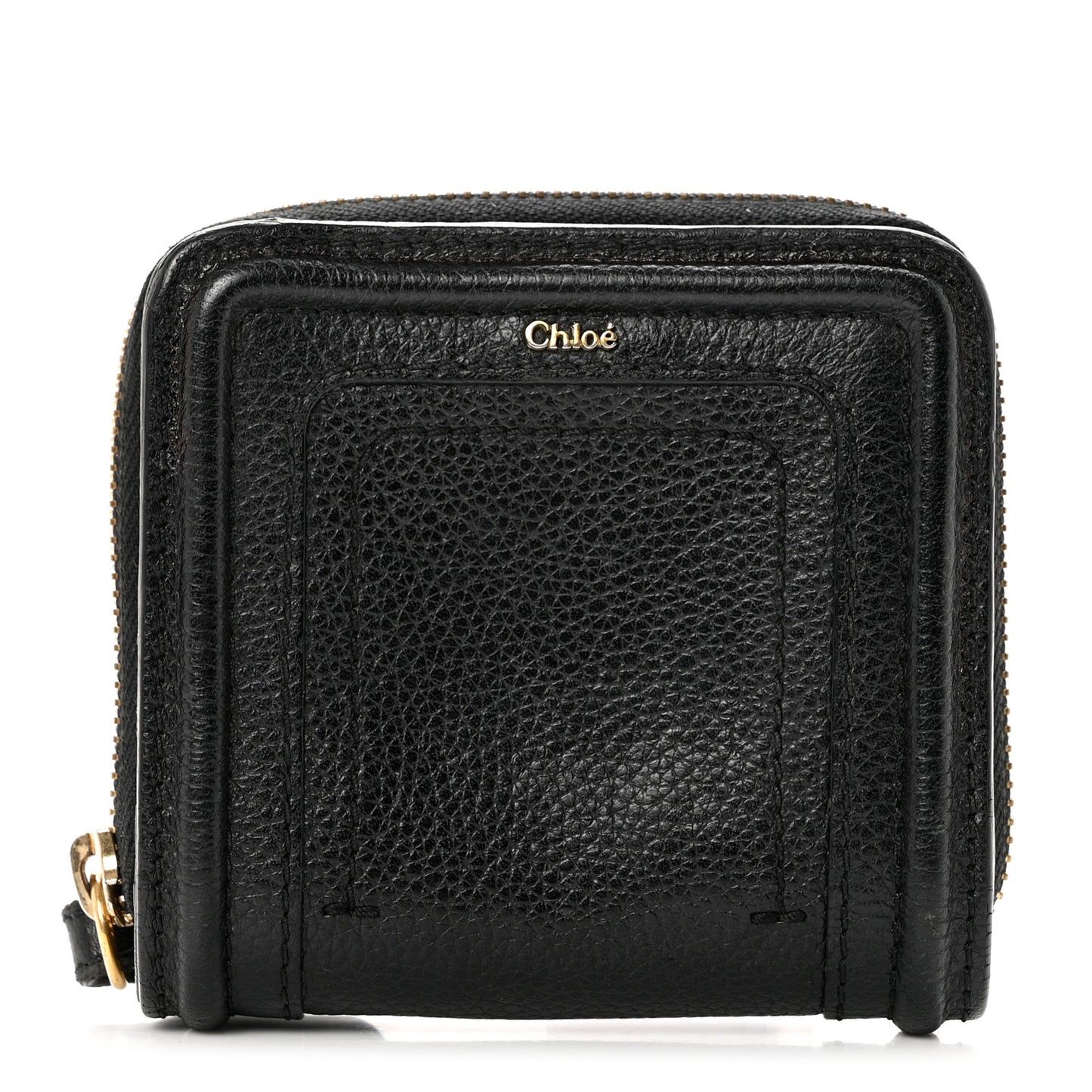 Grained Calfskin Compact Zip Around Wallet Black
