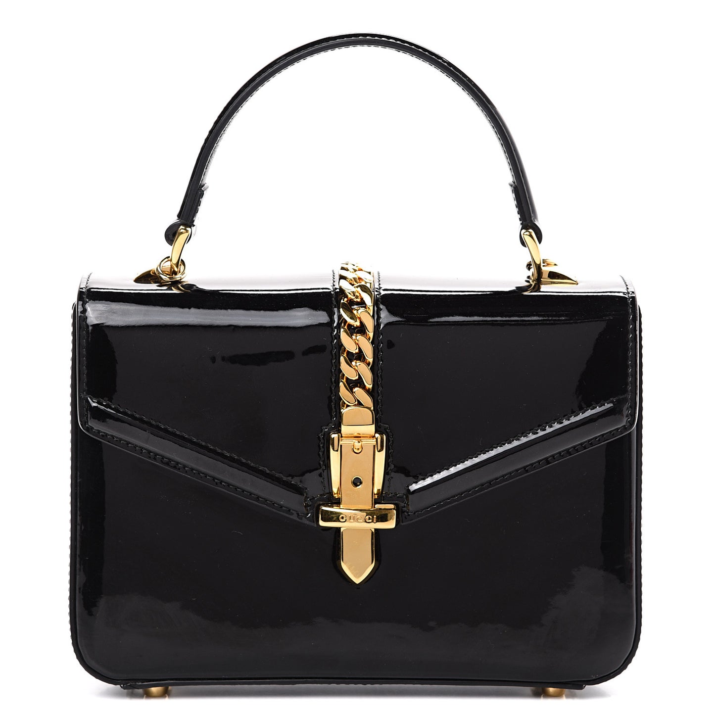 Mousse Top Patent Mini Sylvie 1969 Top Handle Bag Black