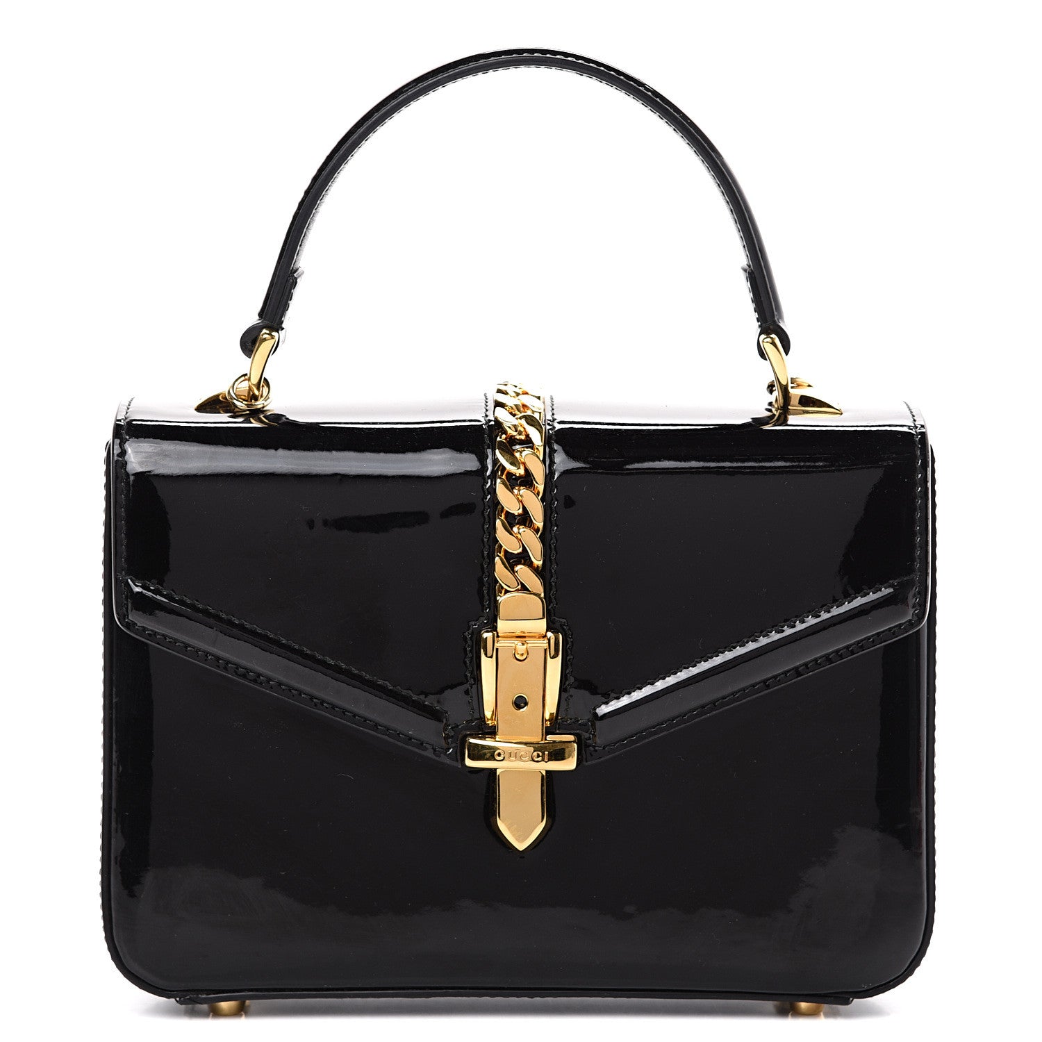 Gucci Mousse Top Patent Mini Sylvie 1969 Top Handle Bag Black 1 of 11