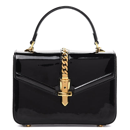 Gucci Mousse Top Patent Mini Sylvie 1969 Top Handle Bag Black 1 of 11