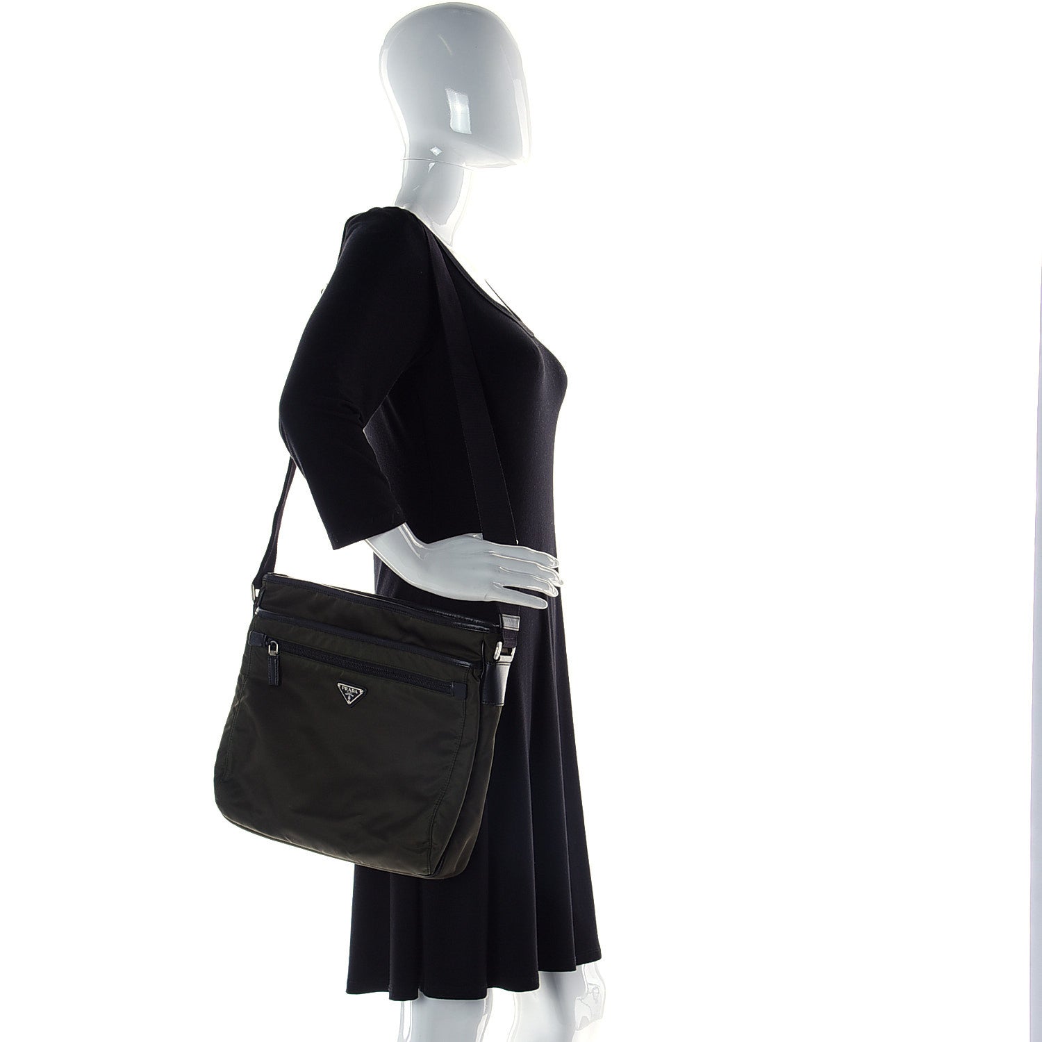 Prada Tessuto Nylon Saffiano Messenger Bag Militare 3 of 27
