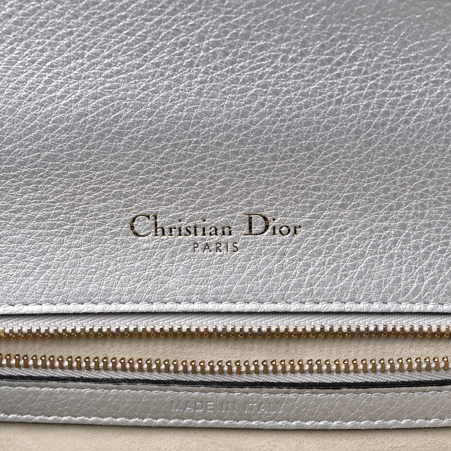 Metallic Grained Calfskin Medium Diorama Flap Bag Silver