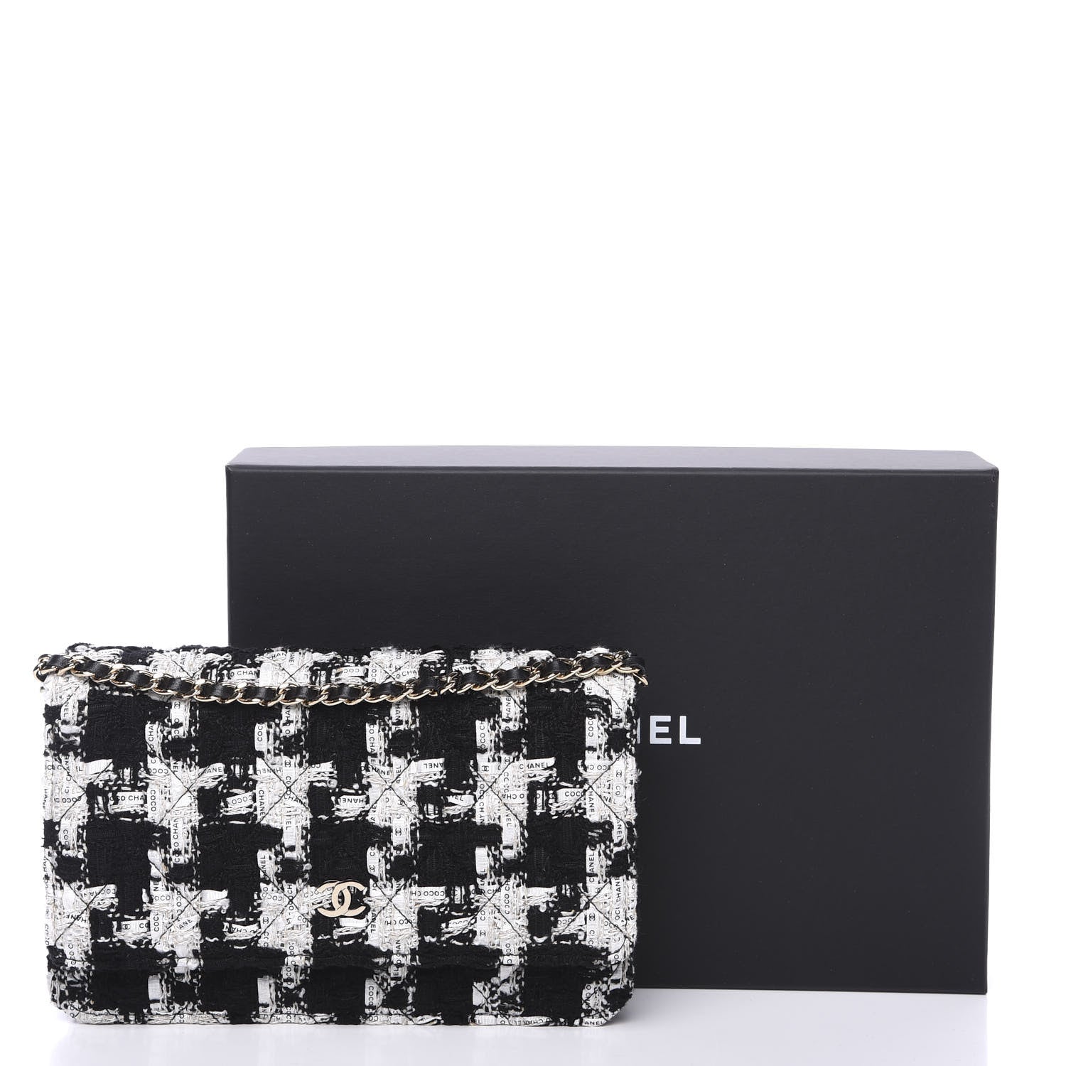 Chanel Tweed Quilted Wallet On Chain WOC Black Ecru White 11 of 11