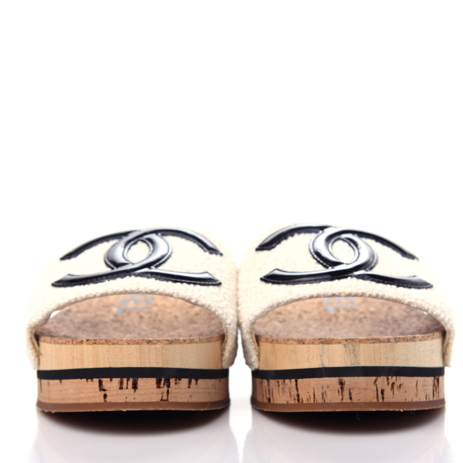 Chanel Tweed Cork CC Mule Sandal 37 White 2 of 10
