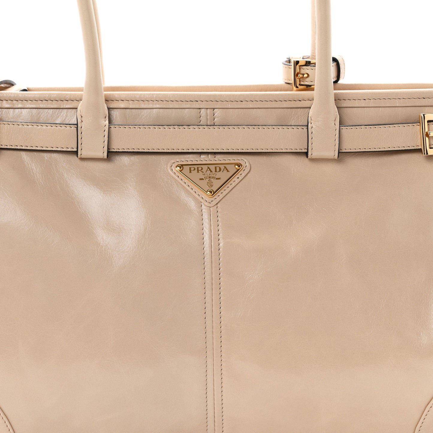 Glossy Calfskin Triangle Large Bonnie Shoulder Bag Travertine