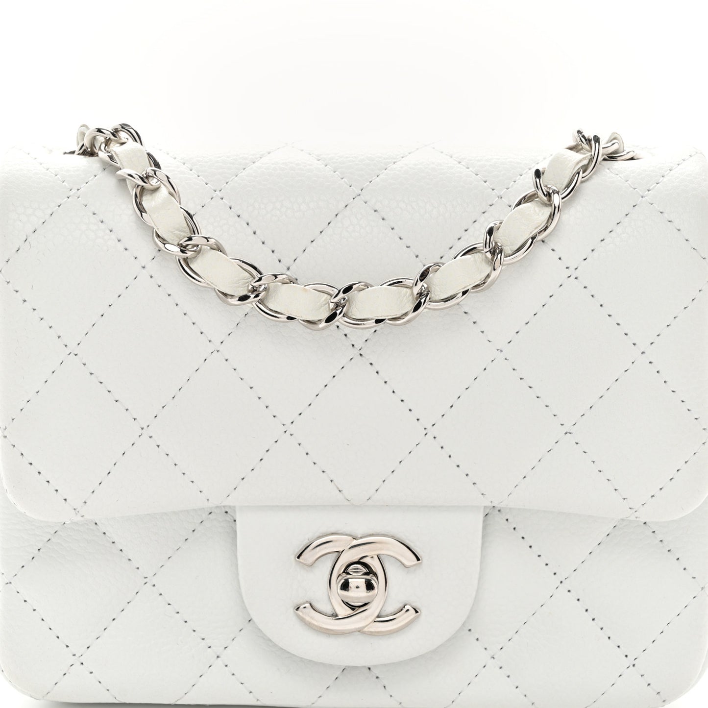 Caviar Quilted Mini Square Flap White