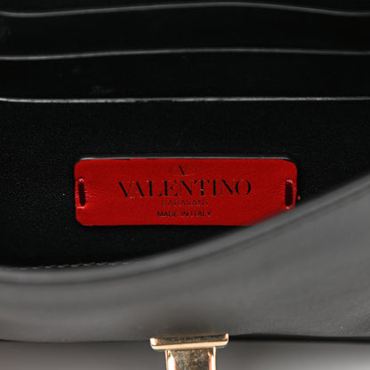 Valentino Garavani Calfskin Crystal Bead Embellished Mini Rockstud Love Story Ruffle Strap Bag Black 7 of 11