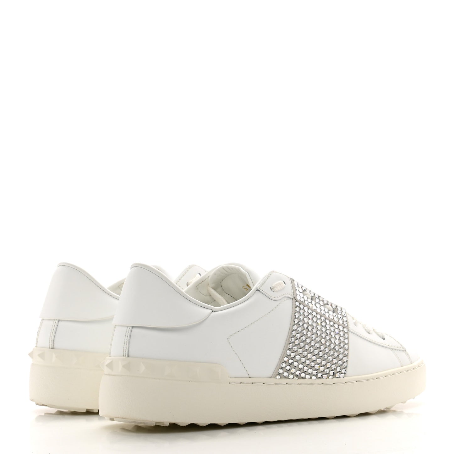 Calfskin Crystal Rockstud Open Sneakers 38.5 White Ice