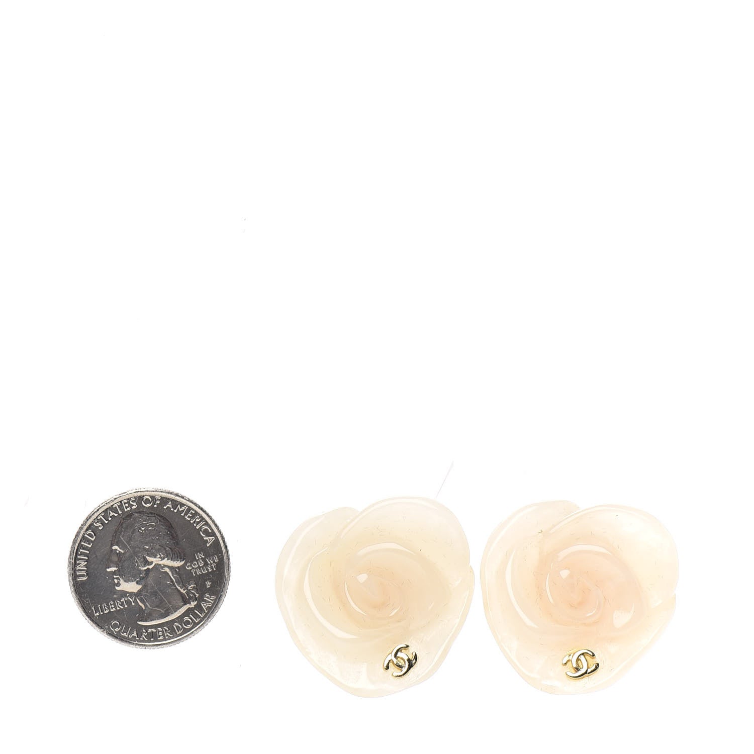 Chanel Resin CC Camellia Clip On Earrings White 2 of 5