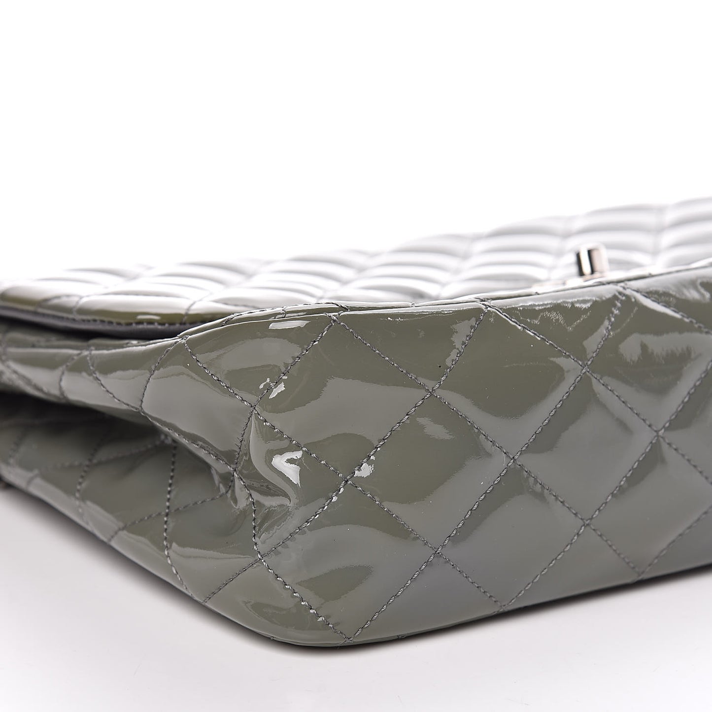 Patent Quilted Jumbo Single Flap Grey