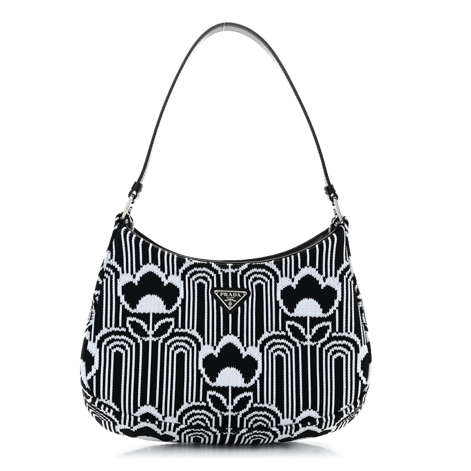 Prada Maglia Jacquard Cleo Shoulder Bag Black White 1 of 10