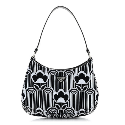 Prada Maglia Jacquard Cleo Shoulder Bag Black White 1 of 10