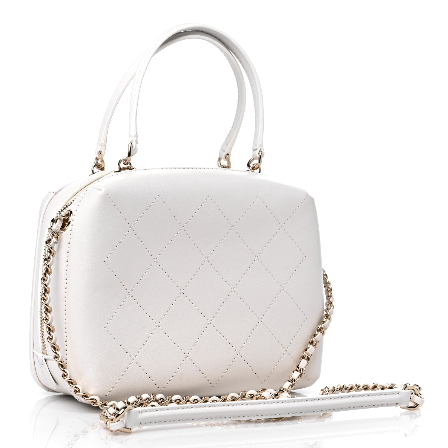 Chanel Calfskin Stitched Cube Top Handle Crossbody Bag White 3 of 12