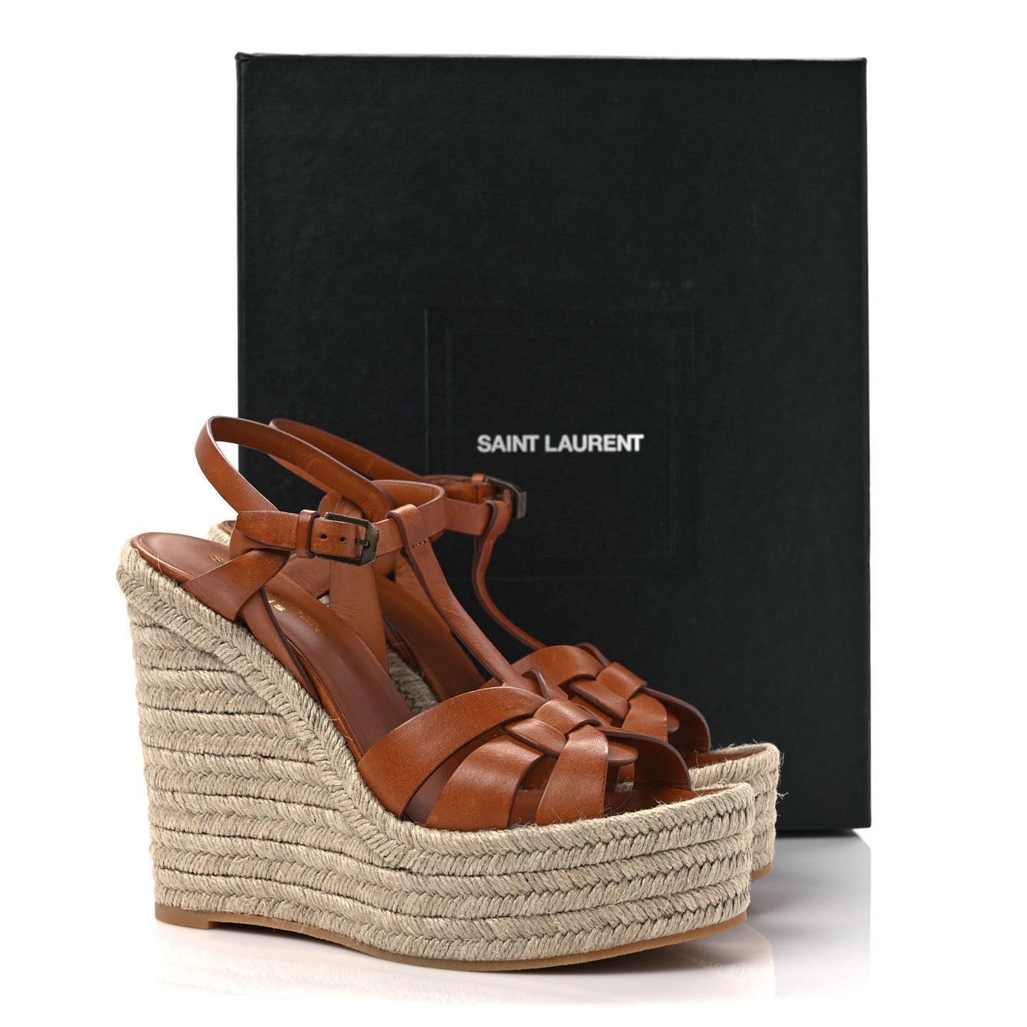 Calfskin Tribute 95 Platform Espadrille Wedge Sandals 38 Tan