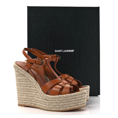Saint Laurent Calfskin Tribute 95 Platform Espadrille Wedge Sandals 38 Tan 8 of 8