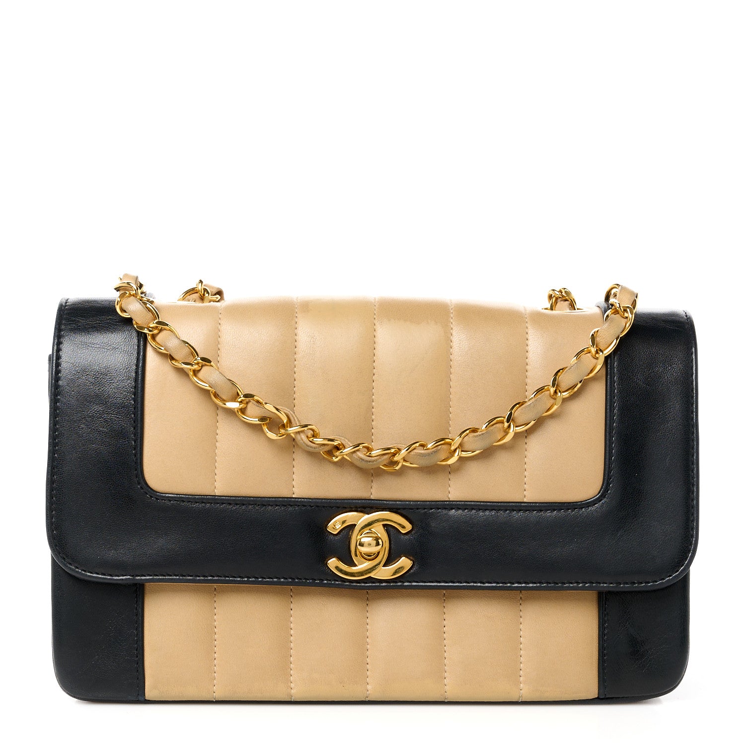 Chanel Lambskin Vertical Quilted Small Flap Beige Black 1 of 14