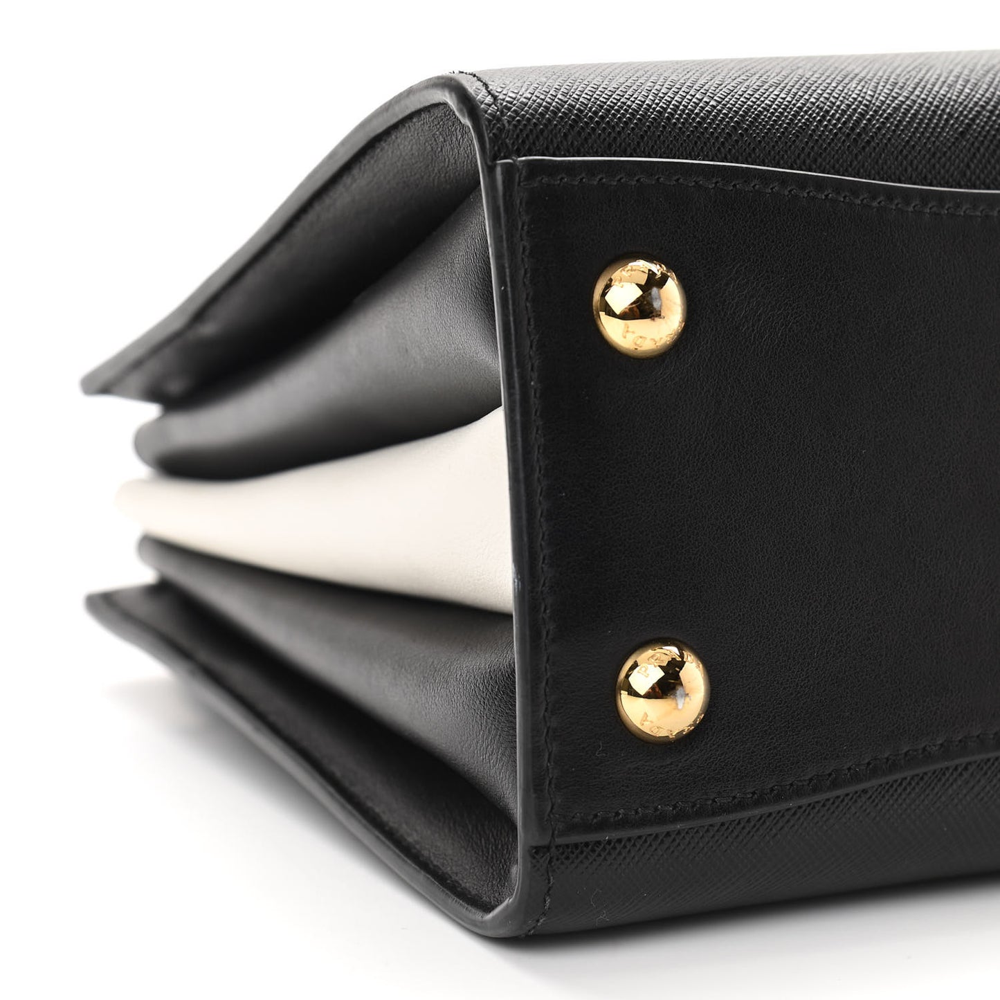 Saffiano City Calfskin Small Bibliotheque Top Handle Black White