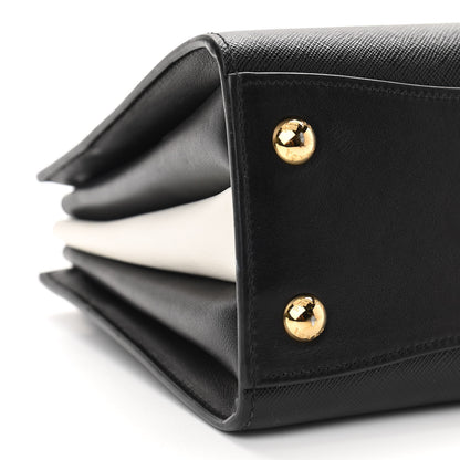 Prada Saffiano City Calfskin Small Bibliotheque Top Handle Black White 9 of 10